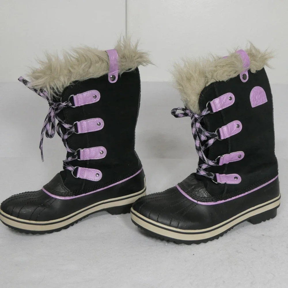 Sorel Youth Joan of Arctic Boots Size 5 Black Purple Waterproof Rugged Insulated